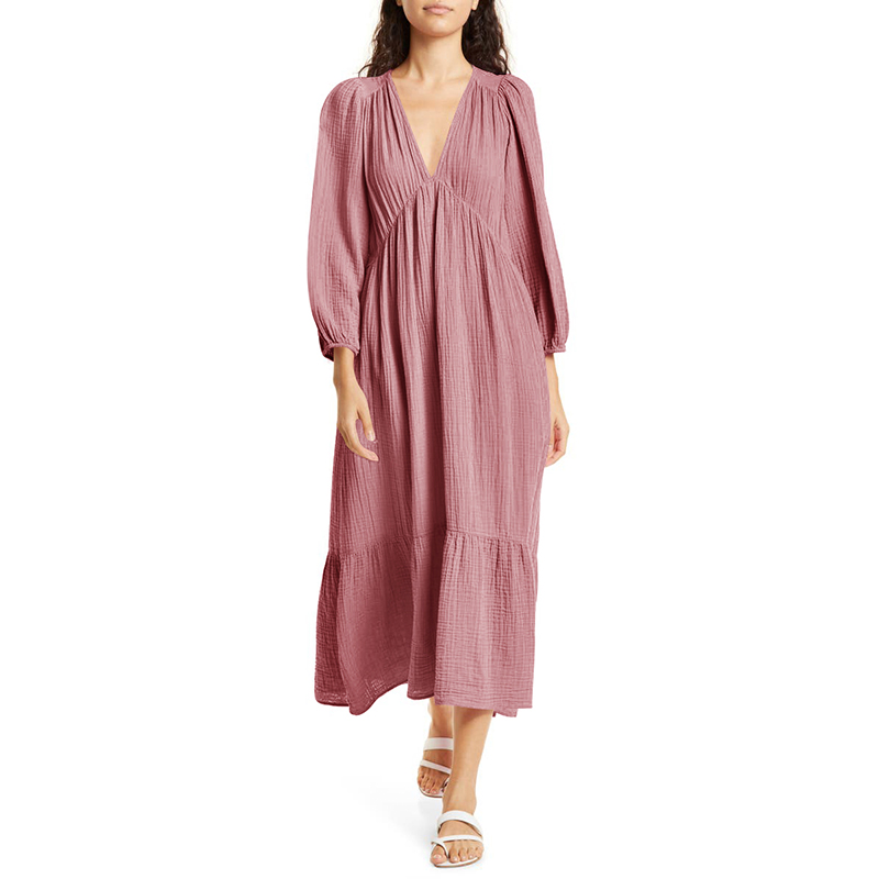 Linen Dress Wrap - فساتين قطنية طويلة الأكمام موسلين 100%