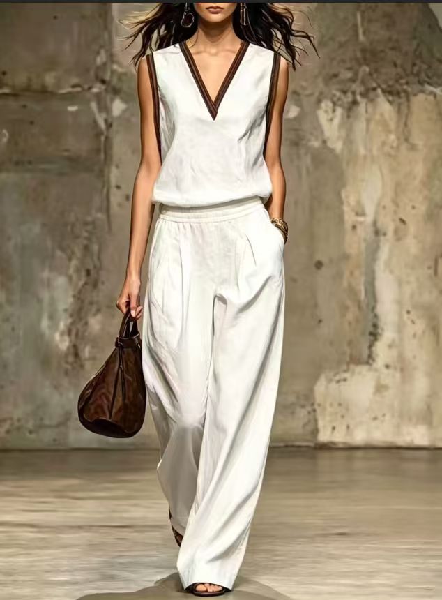 Linen Pant Wide - طقم نسائي من قطعتين متعدد الألوان