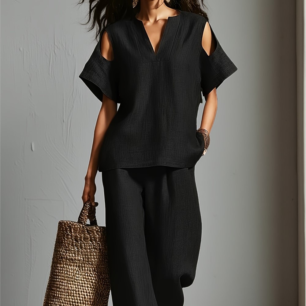 بدلة نسائية صيفية كاجوال من قط - مراجعة Linen Pant Wide وسعره