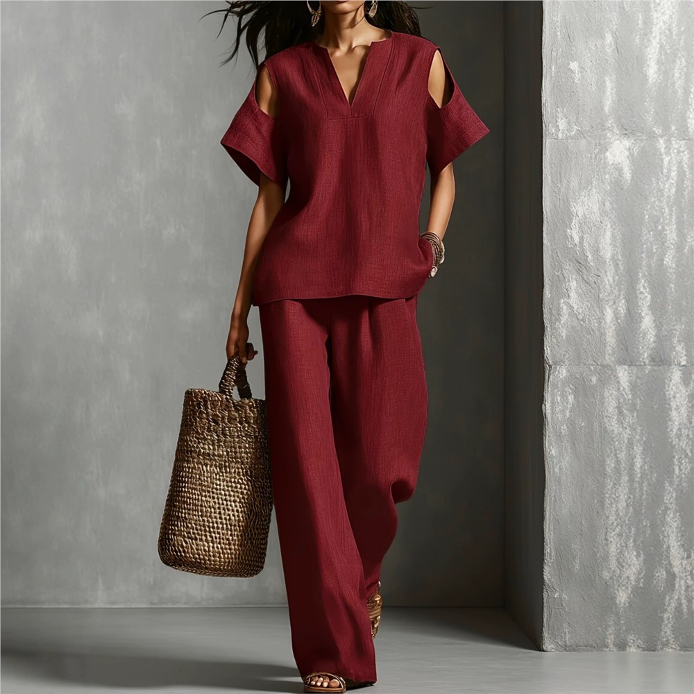 بدلة نسائية صيفية كاجوال من قط - مراجعة Linen Pant Wide وسعره