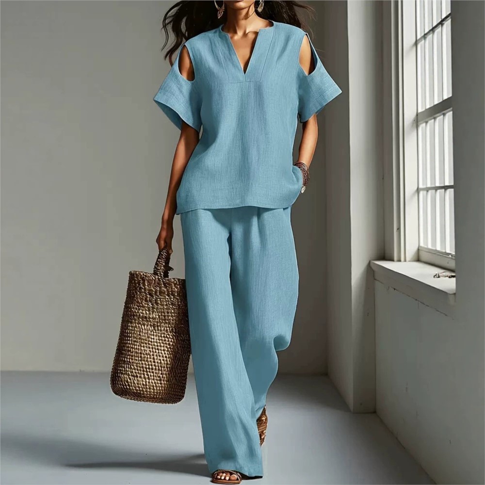 بدلة نسائية صيفية كاجوال من قط - مراجعة Linen Pant Wide وسعره