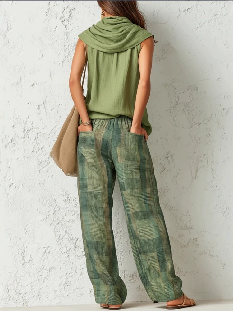 طقم نسائي صيفي جديد من قطعتين، - مراجعة Linen Pant Wide وسعره