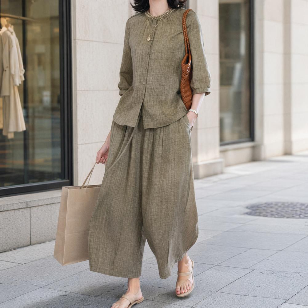 طقم نسائي كاجوال مقاس كبير 202 - مراجعة Linen Pant Wide وسعره