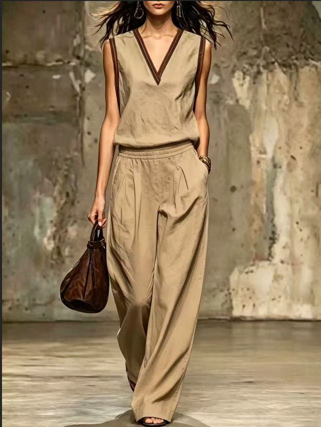 طقم نسائي من قطعتين متعدد الأل - مراجعة Linen Pant Wide وسعره