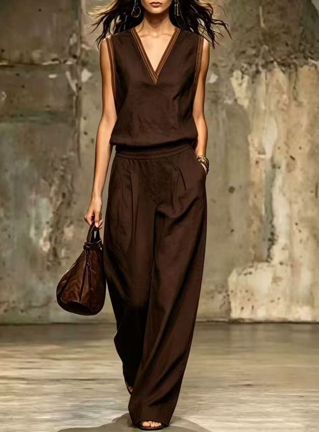 طقم نسائي من قطعتين متعدد الأل - مراجعة Linen Pant Wide وسعره