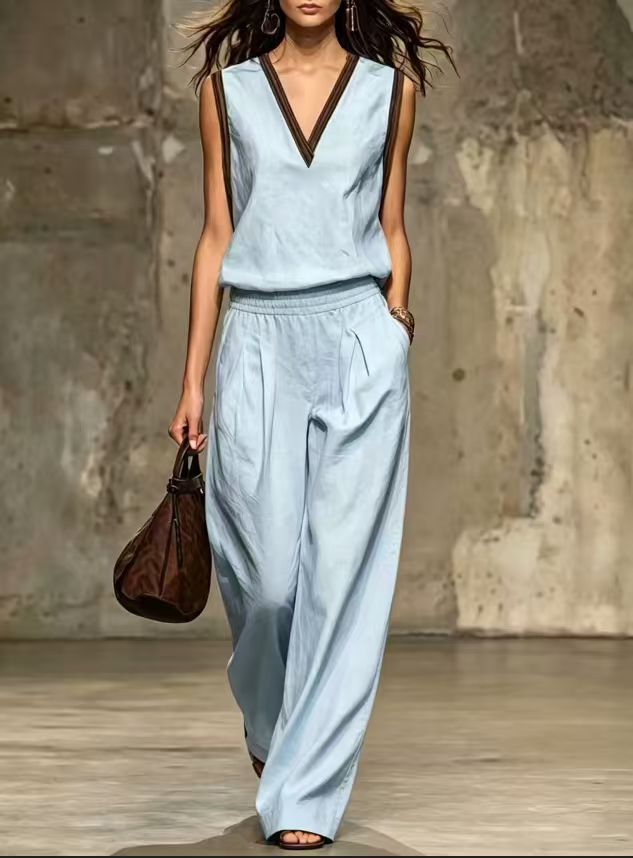 طقم نسائي من قطعتين متعدد الأل - مراجعة Linen Pant Wide وسعره