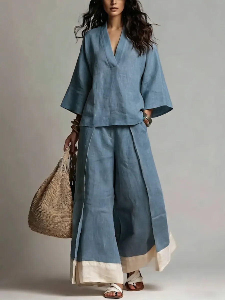 طقم نسائي صيفي من القطن والكتا - مراجعة Linen Pant Wide وسعره
