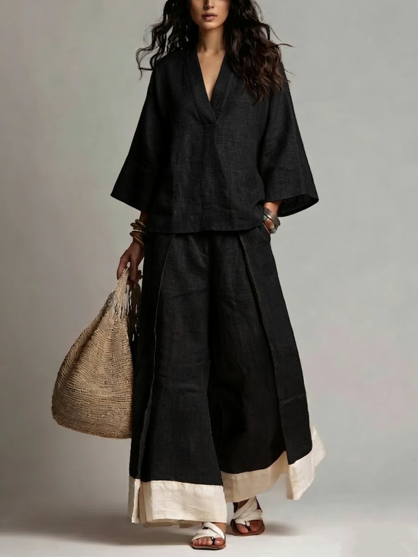 طقم نسائي صيفي من القطن والكتا - مراجعة Linen Pant Wide وسعره