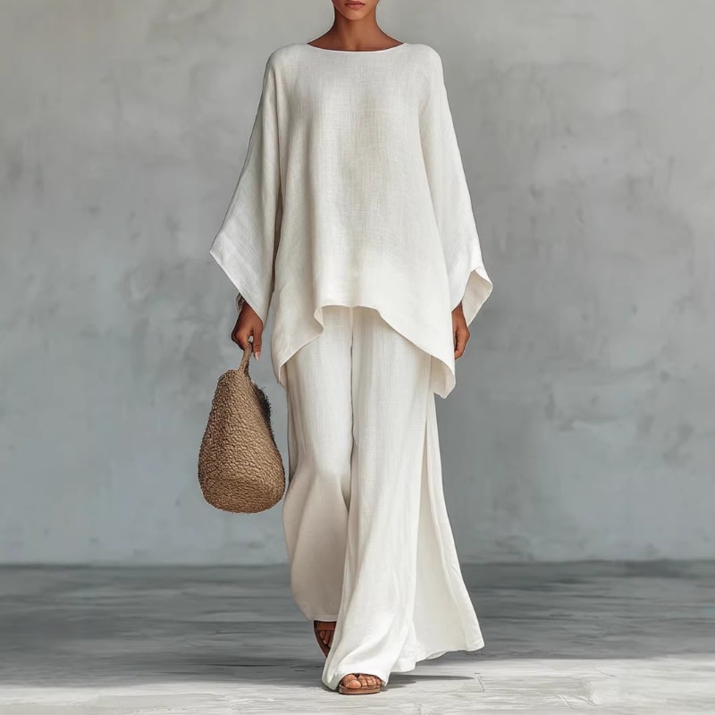 طقم نسائي جديد للربيع من قطعتي - مراجعة Linen Pant Wide وسعره